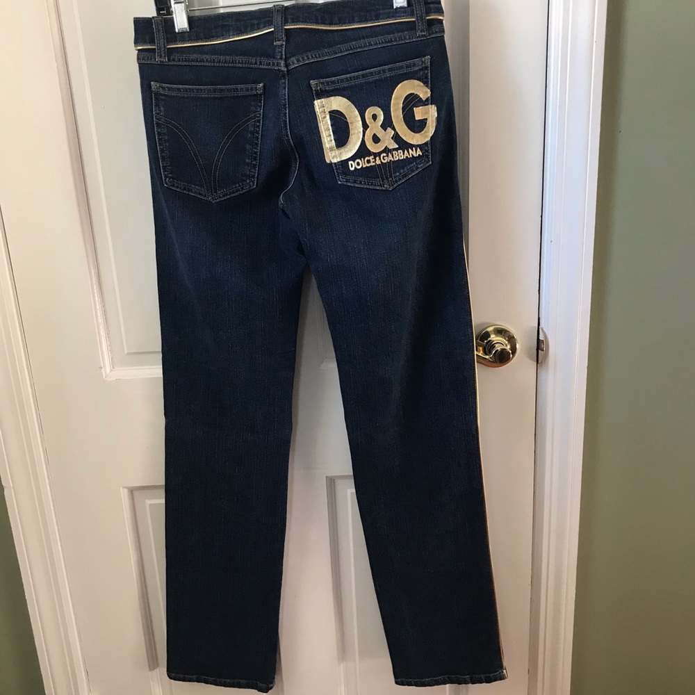 Dolce & Gabbana Jeans Size 28/42 with Gold Designs and Gold Piping Down the Legs
